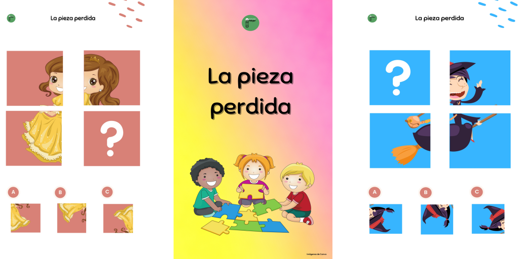 En esta actividad los niños trabajarán la atención y la percepción visual.  Consiste en buscar entre las opciones de abajo, la pieza perdida del puzzle de cuatro elementos.  Estas piezas […]