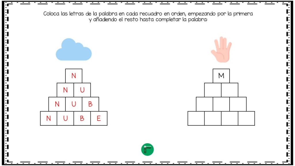 A partir de la fantástica idea vista en el instagram @aprenderconellos, hemos diseñado  estas fichas tan divertidas para descomponer palabras y construir pirámides a partir de las letras que forman dicha […]