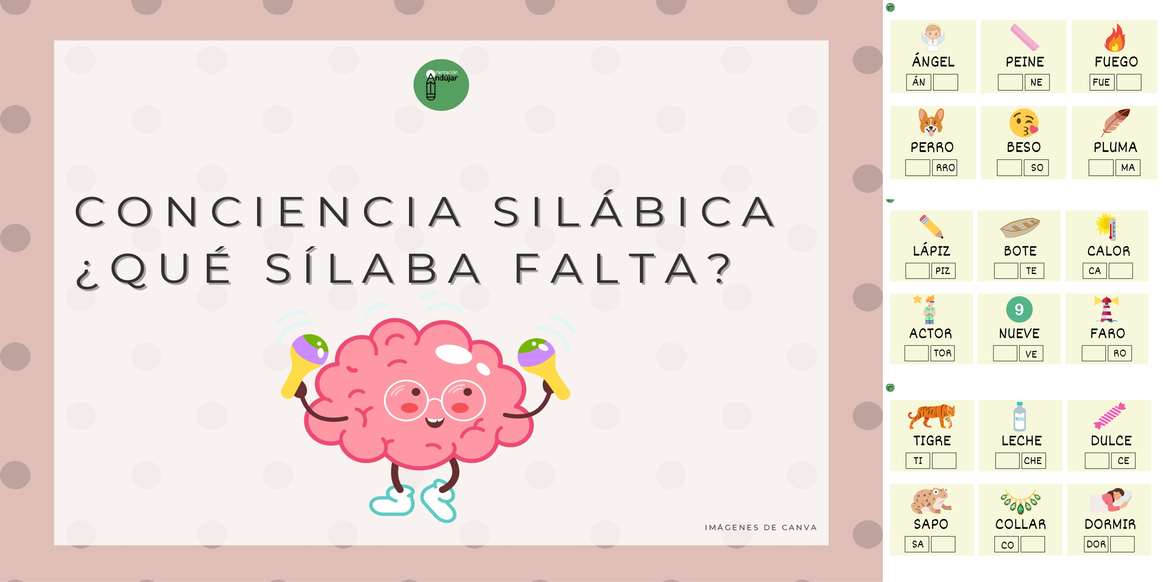 CONCIENCIA SILÁBICA: ¿Qué sílaba falta? - Orientacion Andujar