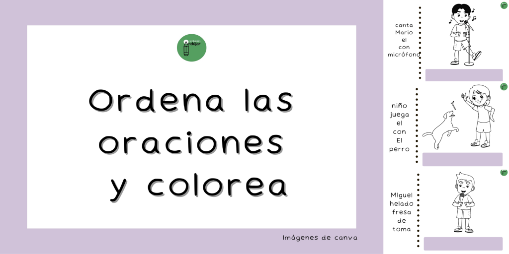 Trabajaremos morfosintaxis con este super recurso.  Los niños deberán ordenar las palabras para formar frases simples referidas a la imagen y escribirla. Luego, podrán colorear los dibujos.  Para complejizar la […]