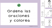 Trabajaremos morfosintaxis con este super recurso.  Los niños deberán ordenar las palabras para formar frases simples referidas a la imagen y escribirla. Luego, podrán colorear los dibujos.  Para complejizar la […]