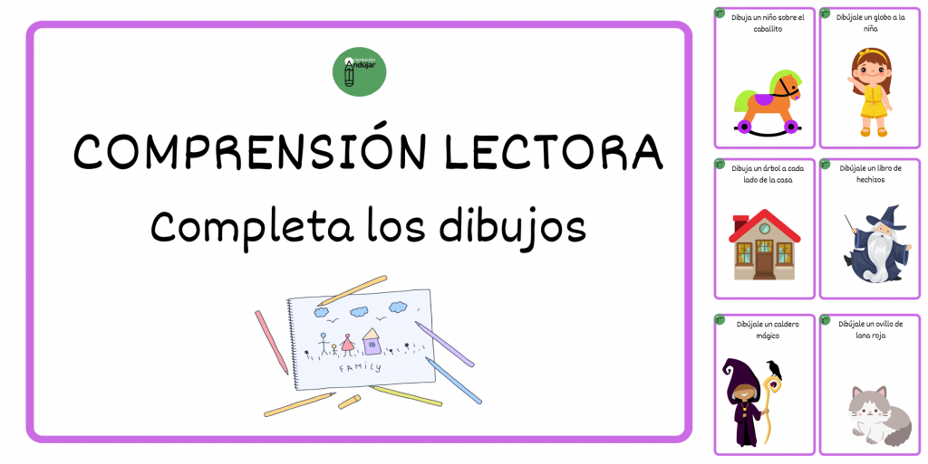 Os hemos preparado estas geniales fichas para trabajar comprensión lectora de frases.  Los niños deben completar los dibujos según la orden dada: a la niña, un globo; a la bruja, […]