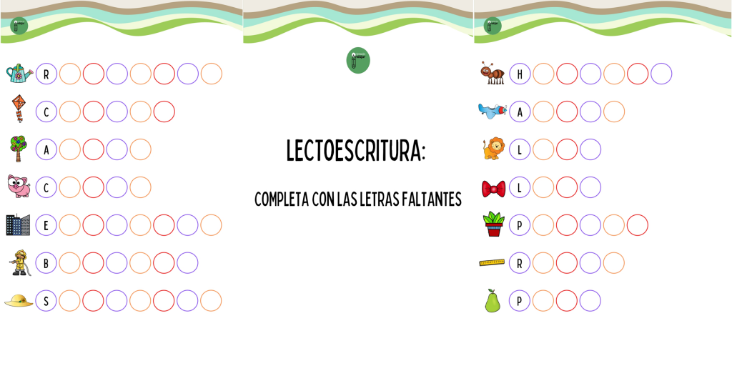 Hoy os compartimos estas geniales fichas para trabajar la lectoescritura.  Con la única facilitación de la letra inicial, los niños deberán completar las palabras (nombres de las imágenes).  Estas palabras […]