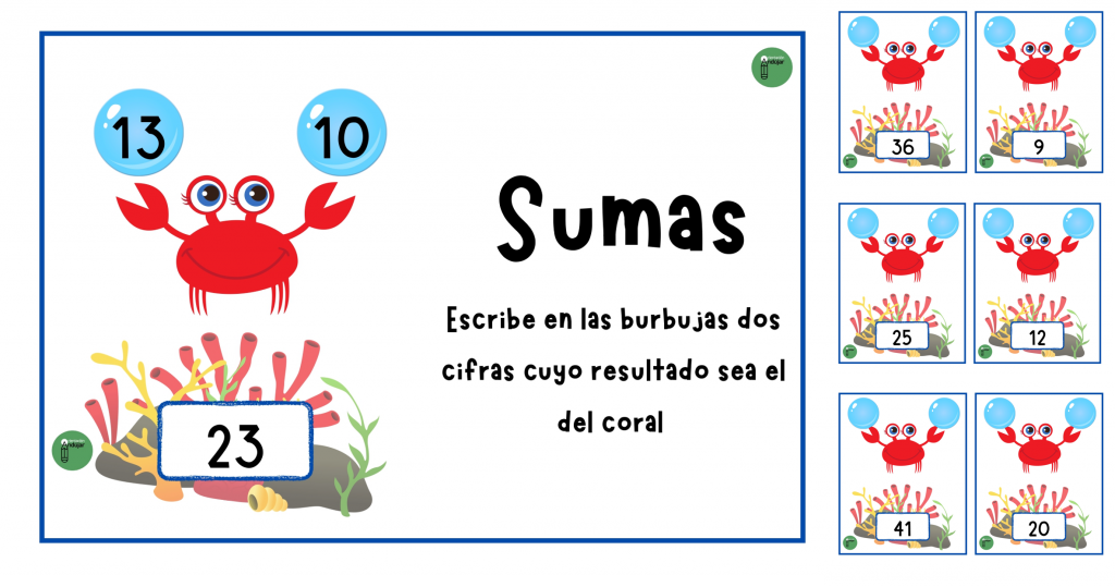 Os traemos estas geniales tarjetas para trabajar las adiciones.  Los niños deberán escribir en cada burbuja sobre el cangrejo dos cifras cuya suma dé el número indicado en los corales, […]