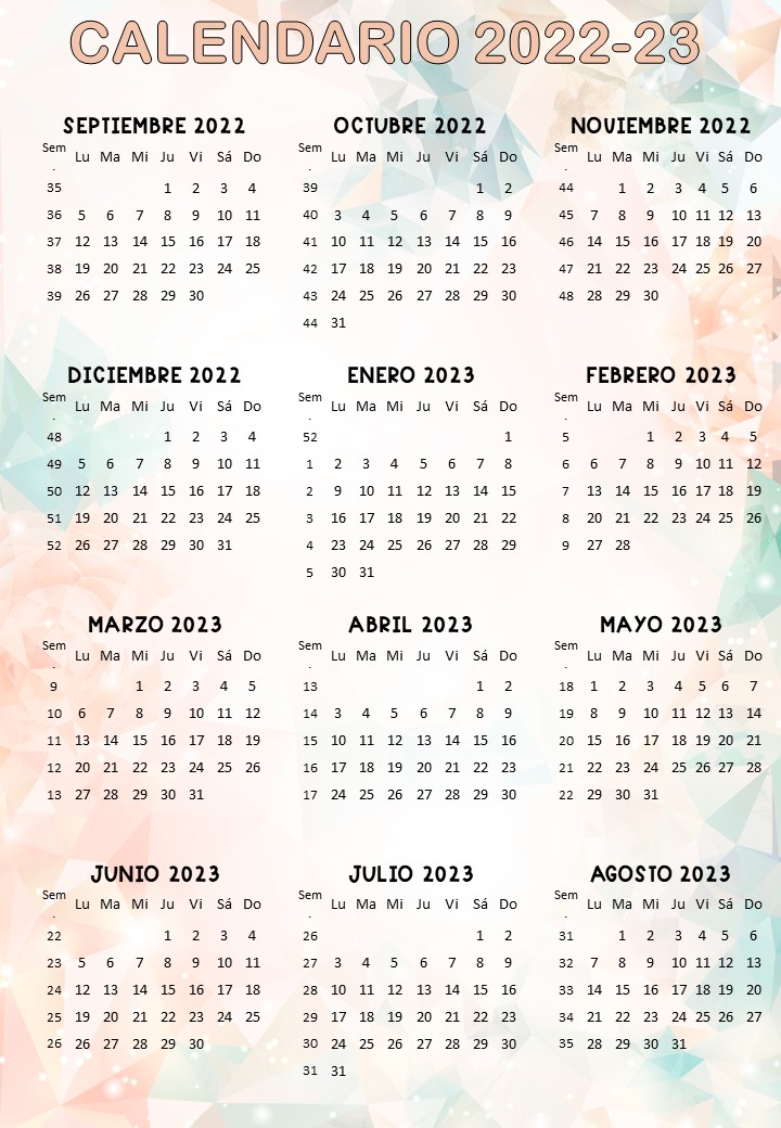 Calendario Escolar 2022 2023 Bonito Editable Completo Orientación