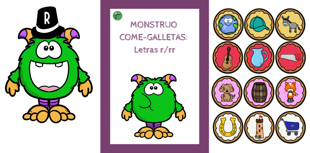 Hoy os traemos este famoso monstruo come-galletas. En esta actividad nuestro amigo deberá comer por separado galletas de palabras con /r/ y /rr/. Se trabajará la discriminación auditiva principalmente. También […]