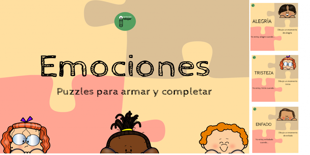 Con esta bonita actividad podemos trabajar reconocimiento, diferenciación y gestión de las emociones.  En cada puzzle de cuatro piezas debe unir la palabra de la emoción con la carita representativa, […]