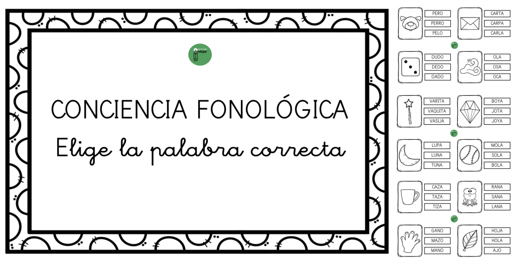 Hoy trabajaremos conciencia fonológica y lectura con esta genial actividad.  Los niños deberán observar la imagen y señalar entre tres opciones el nombre correcto. La particularidad es que entre las […]