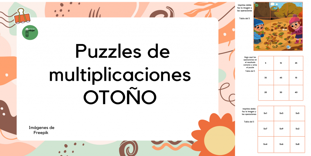 Os hemos preparado estos molones puzzles otoñales para repasar las tablas de multiplicar. Se debe armar según las indicaciones. Cada pieza del puzzle tendrá una operación detrás y se deberá […]