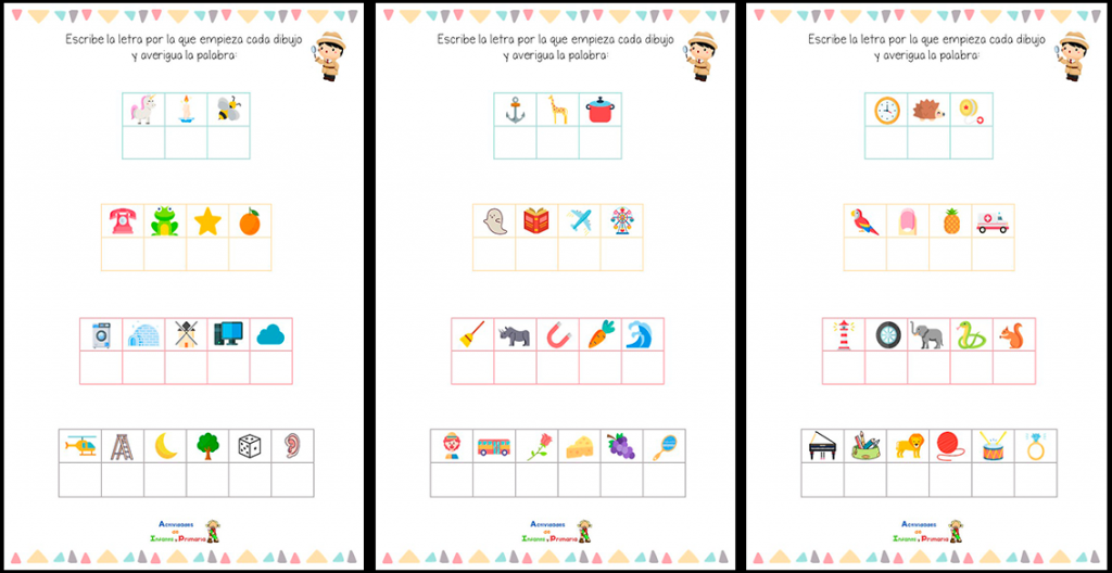 Os comparto una fantástica actividad para incorporar a las actividades de lenguaje. Observamos los dibujos y tenemos que escribir de bajo la letra inicial de la clave para formar la […]
