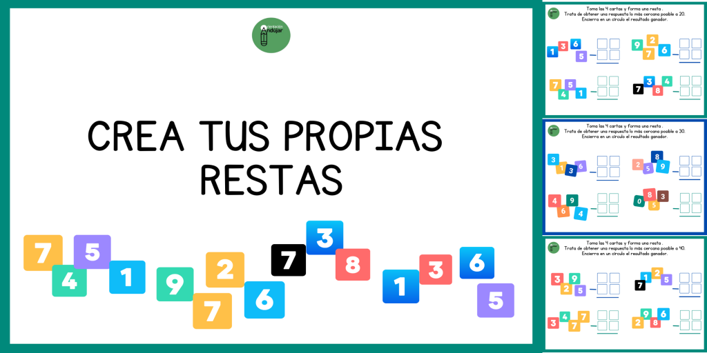 En esta actividad trabajaremos el razonamiento matemático. Los alumnos deben tomar las cuatro cartas con un número cada una y crear una operación de sustracción para tratar de obtener la […]