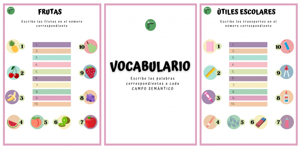 Con este material podrás trabajar muchos aspectos: competencia lingüística, escritura, vocabulario, campos semánticos, atención y percepción visual.  La consigna consiste en observar las imágenes de cada burbuja y escribir en […]