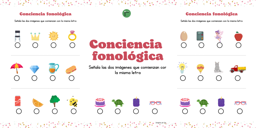 Hoy os traemos esta super actividad para trabajar discriminación auditiva y conciencia fonológica. En cada hilera de imágenes, los niños deben señalar las dos que comienzan con el mismo fonema.  […]