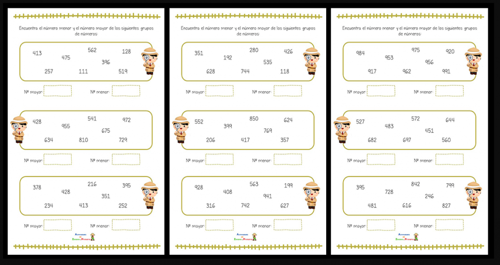 En esta sencilla actividad matemática que os compartimos, los alumnos deben señalar el número que es mayor o menor según indique las instrucciones, entre posibles opciones.