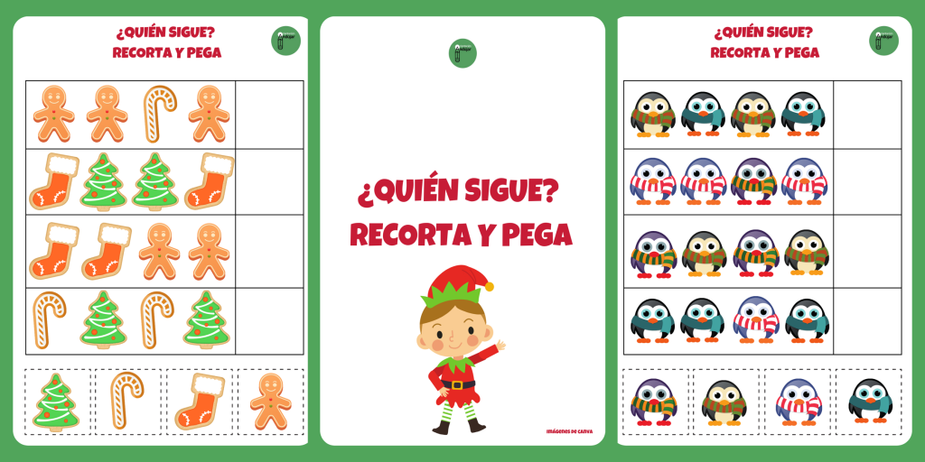 Hoy trabajaremos las secuencias con elementos navideños.  En cada fila los niños deben descubrir cuál es el personaje u objeto siguiente en la secuencia.  Deberán recortar y pegarlo.  Trabajamos razonamiento […]