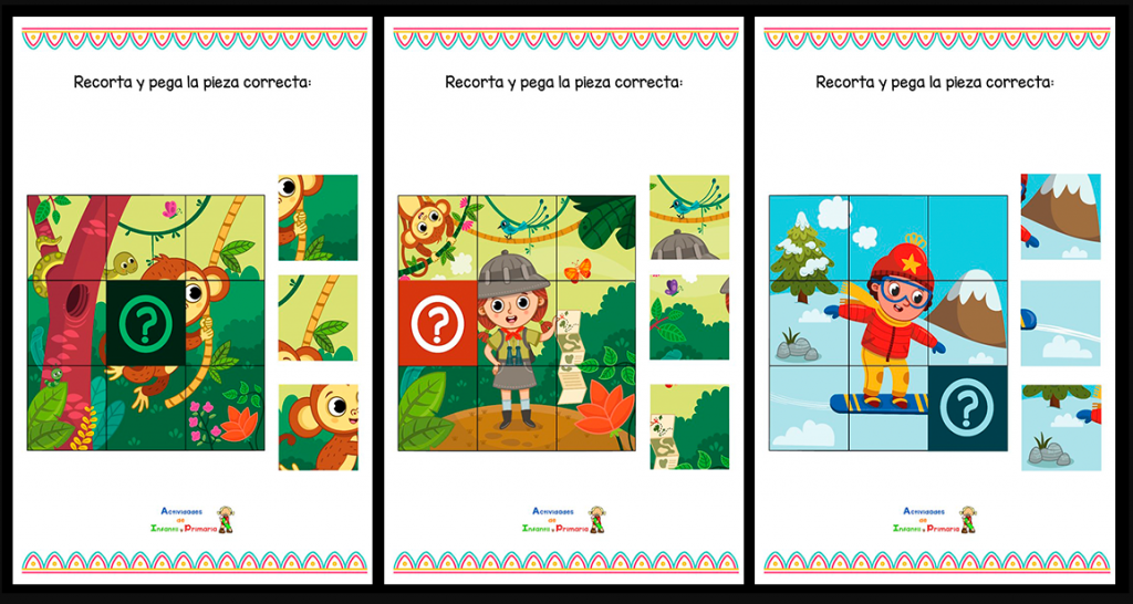 Completa el puzzle: ¿Qué pieza falta? Los puzzles son un entretenimiento que gusta mucho a nuestros peques, además nos permite trabajar aspectos como la atención.
