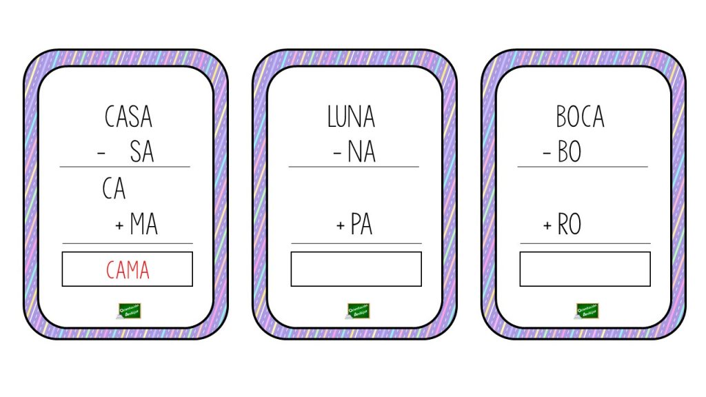 Hoy os traemos una actividad para trabajar las habilidades fonológicas, en ella los peques deberán sustituir en la palabra la sílaba que se indican por otra dada y formar una […]