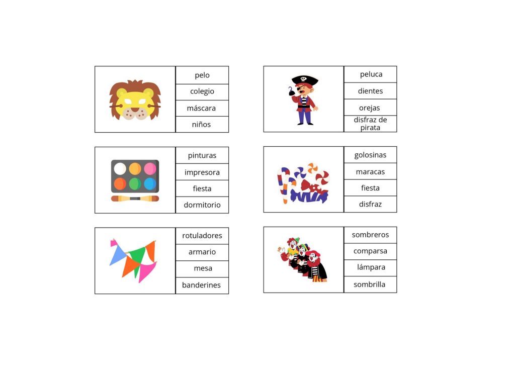 Para trabajar la lectura con nuestro alumnado, hemos creado este recurso manipulativo con vocabulario de carnaval. En cada tarjeta aparece un dibujo y tendremos que leer las cuatro palabras para […]
