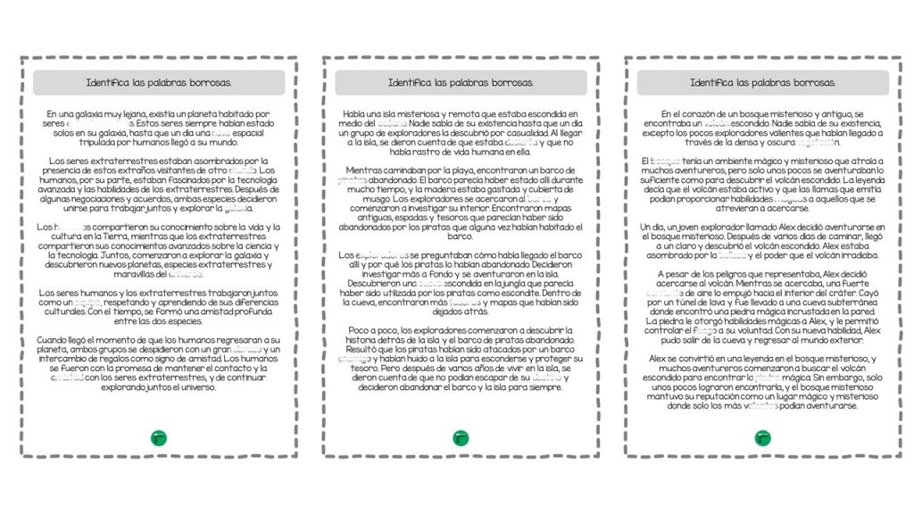 El siguiente ejercicio está pensado para trabajar la velocidad lectora a partir de palabras que están parcialmente borrosas en textos. La velocidad lectora desarrolla en una persona una destreza mecánica […]