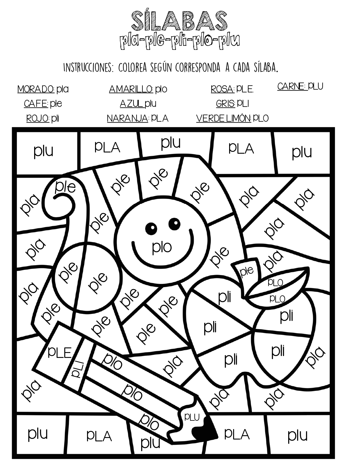 Colorea La Sílaba Según El Modelo. Sílabas Trabadas - Aula PT