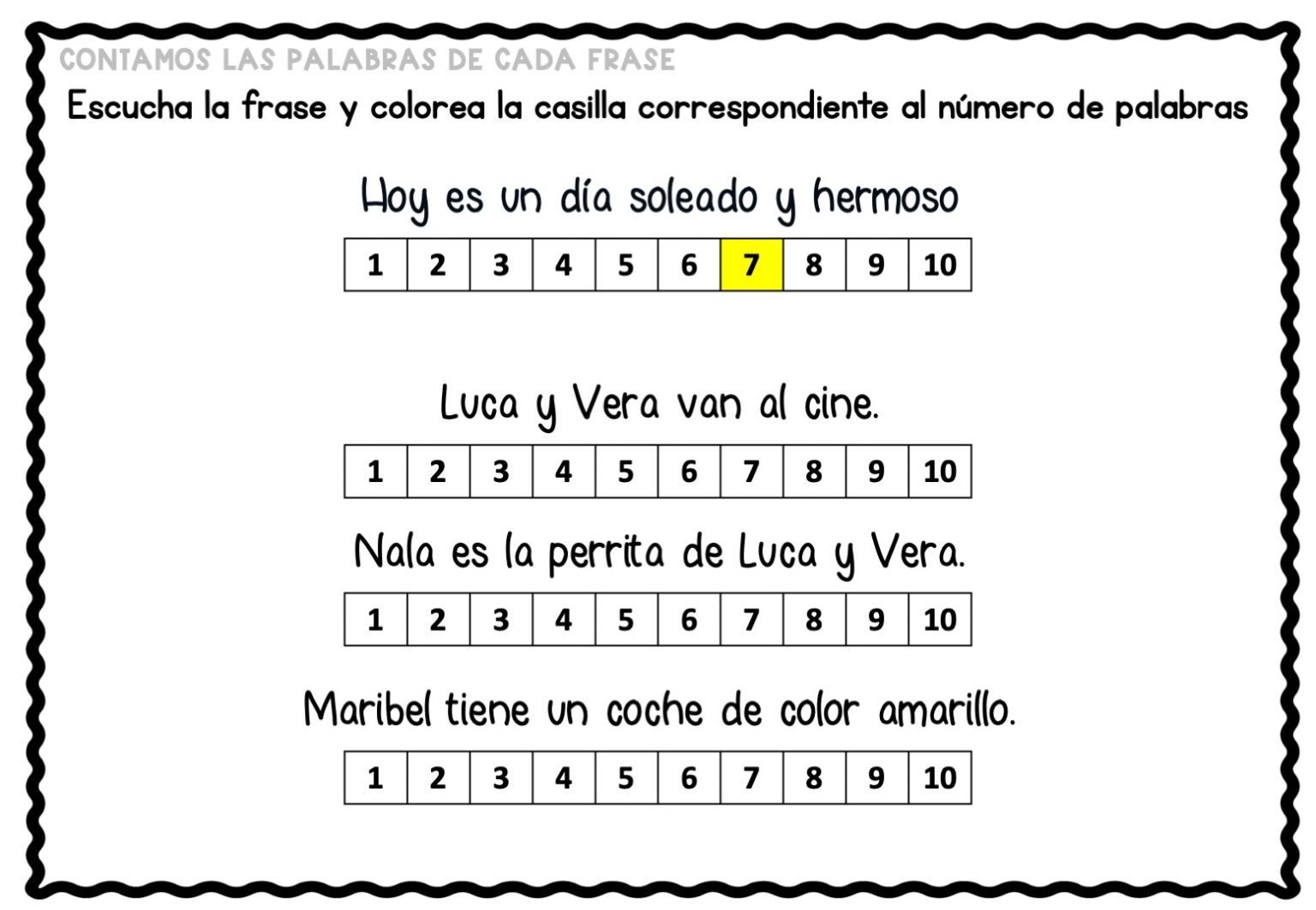 Ejercicios de Conciencia LÉXICA contamos las palabras de una frase ...