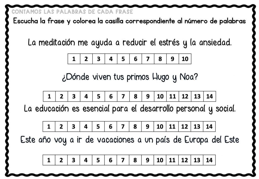 Ejercicios de Conciencia LÉXICA contamos las palabras de una frase ...