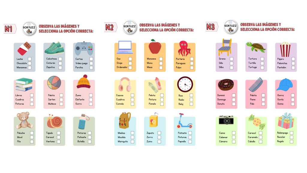 A continuación, te presentaremos una serie de dibujos, cada uno acompañado de tres opciones de palabras; tu objetivo es seleccionar la palabra correcta. Con esta actividad, no solo pondrás a […]