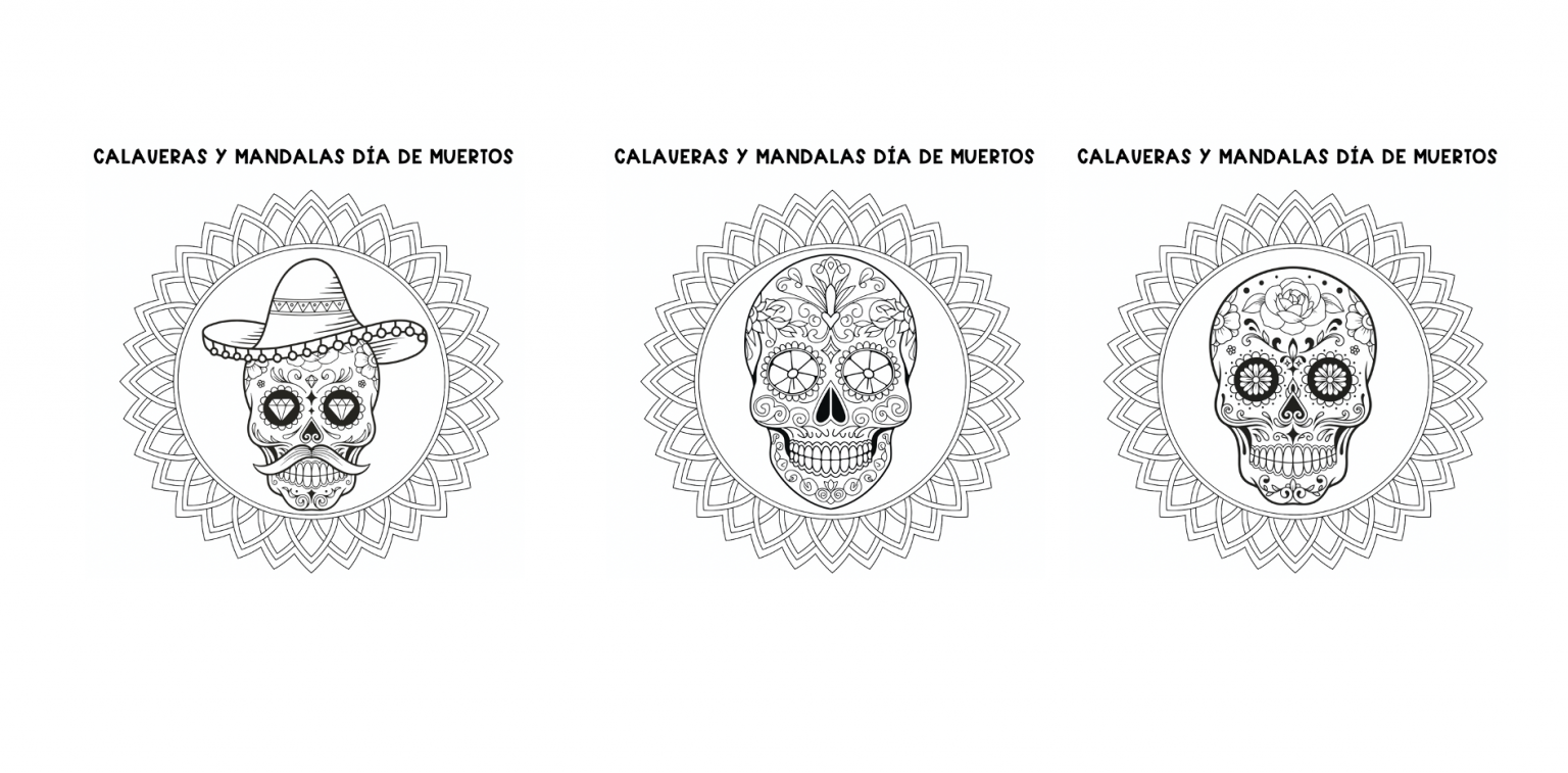 Bonitas mandalas calaveras para colorear en Dia de muertos 2023