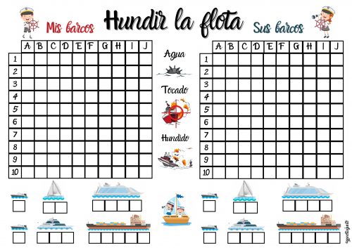 Hundir la flota (Rincondeunamaestra.blogspot.como.es)  Hundir la flota,  Juegos matematicas primaria, Fichas de matematicas