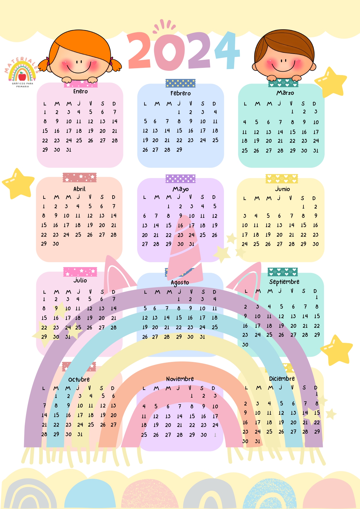 Calendario Bonito 2024 para Niños PDF