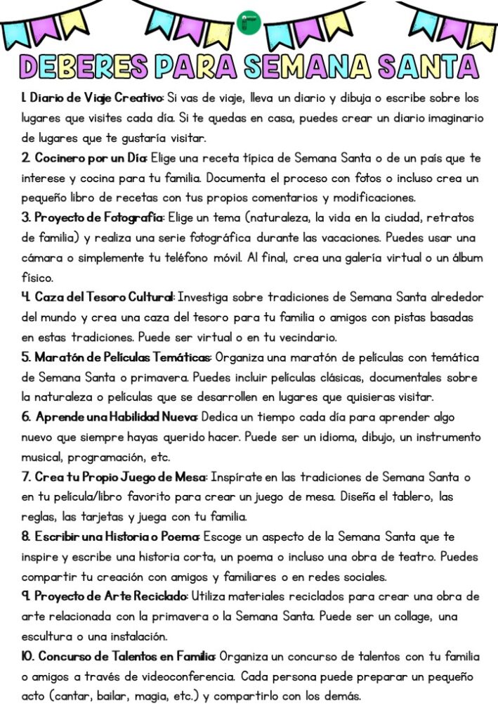 Divertidos deberes para las vacaciones de Semana Santa -Orientacion Andujar