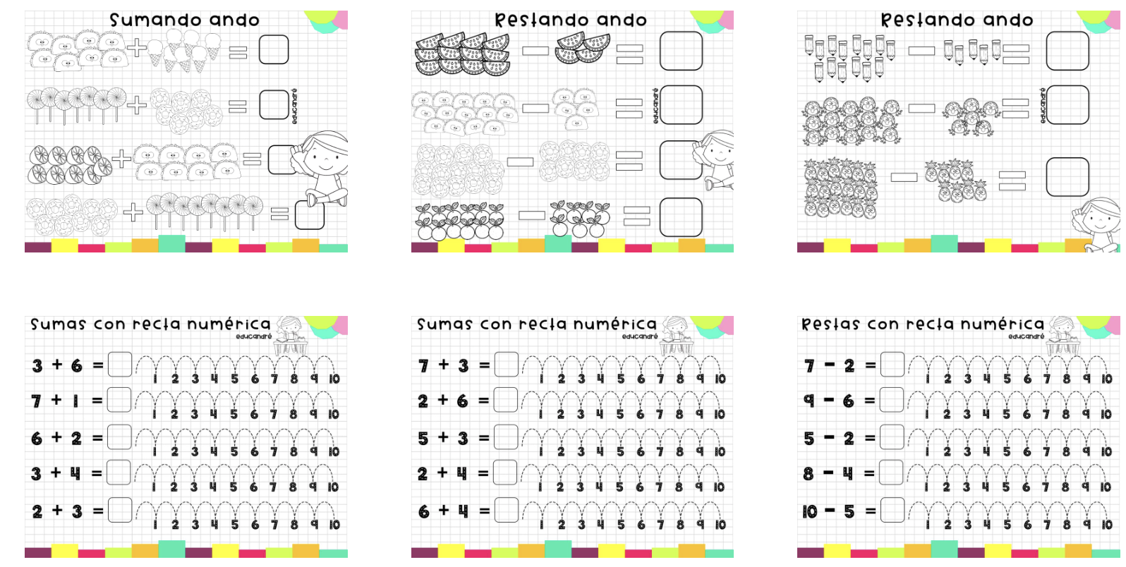 BONITAS FICHAS PARA TRABAJAR LAS SUMAS Y LAS RESTAS -Orientacion Andujar