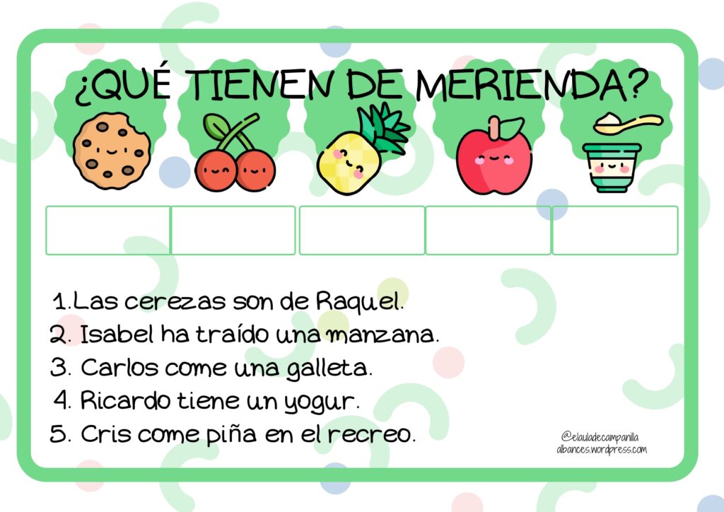 El siguiente recurso creado por @elauladecampanilla , es una actividad de comprensión lectora en el que los alumnos deberán de leer la frase y colocar el nombre del niño que […]