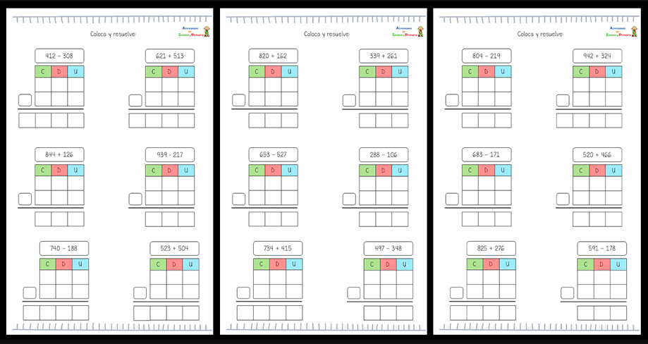 Este recurso está diseñado para ayudar a los alumnos a practicar y mejorar sus habilidades en la realización de operaciones matemáticas de tres cifras, específicamente sumas y restas. A través […]