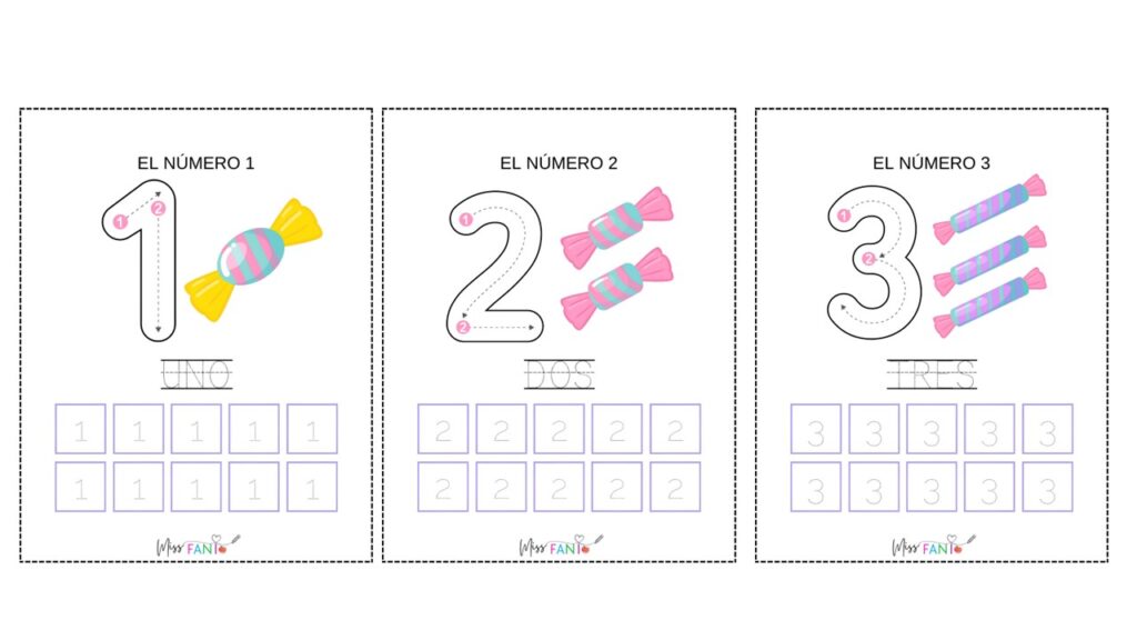 Las siguientes fichas son materiales didácticos que guían a los niños en el proceso de aprender a escribir los números del 1 al 9. Cada ficha está diseñada con líneas […]