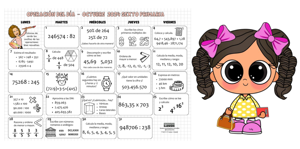 En esta ocasión, traemos un calendario matemático diseñado específicamente para los alumnos de sexto de primaria. El recurso «Operación del día – Octubre 2024» incluye un conjunto de ejercicios para […]