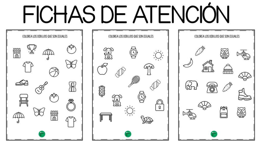 El siguiente recurso consiste en fichas que presentan una serie de dibujos, algunos de ellos idénticos y otros diferentes entre sí. La tarea de los niños es identificar y colorear […]