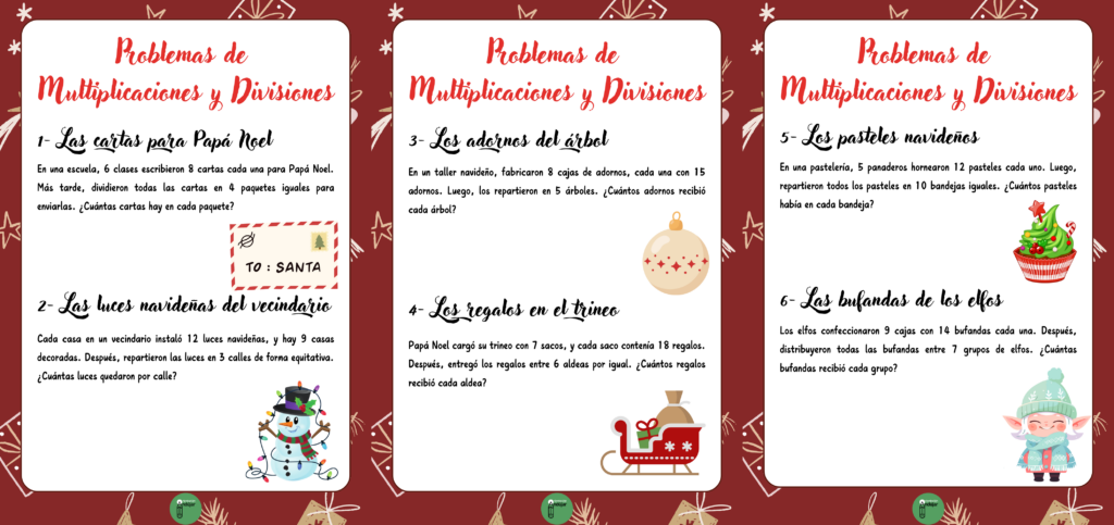 Estas fichas de Problemas de Multiplicaciones y Divisiones Especial Navidad son ideales para practicar las operaciones básicas de manera divertida y temática. Los niños resolverán situaciones relacionadas con la Navidad, como calcular cuántas […]