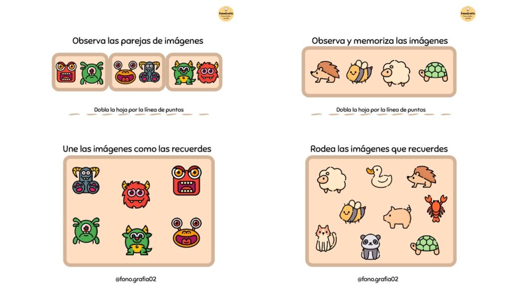 Las siguientes fichas incluyen actividades visuales llenas de dibujos llamativos y pistas visuales claras que permiten a los niños ejercitar su atención y memoria de forma divertida. Cada ficha propone […]