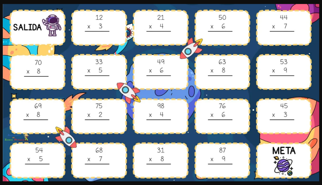 Hoy os compartimos una serie de tableros con temática espacial diseñados por nuestra compañera de Actividades de Infantil y Primaria. Estos tableros presentan desafíos de multiplicación ambientados en el fascinante […]