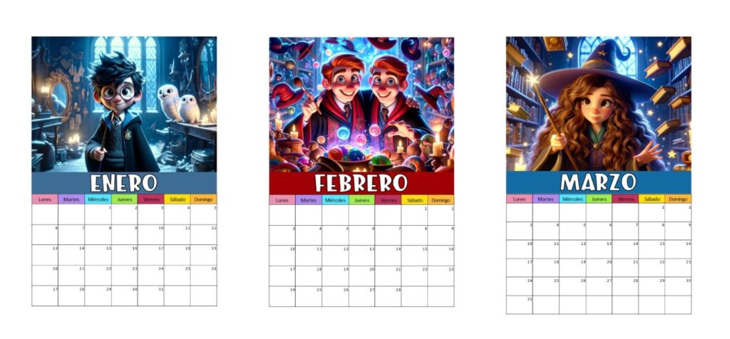 otro nuevo calendario para vuestras clases con la temática de harry Potter que gusta tanto a los niños. CALENDARIO 2025 HARRY POTTER para decorar tu clase  