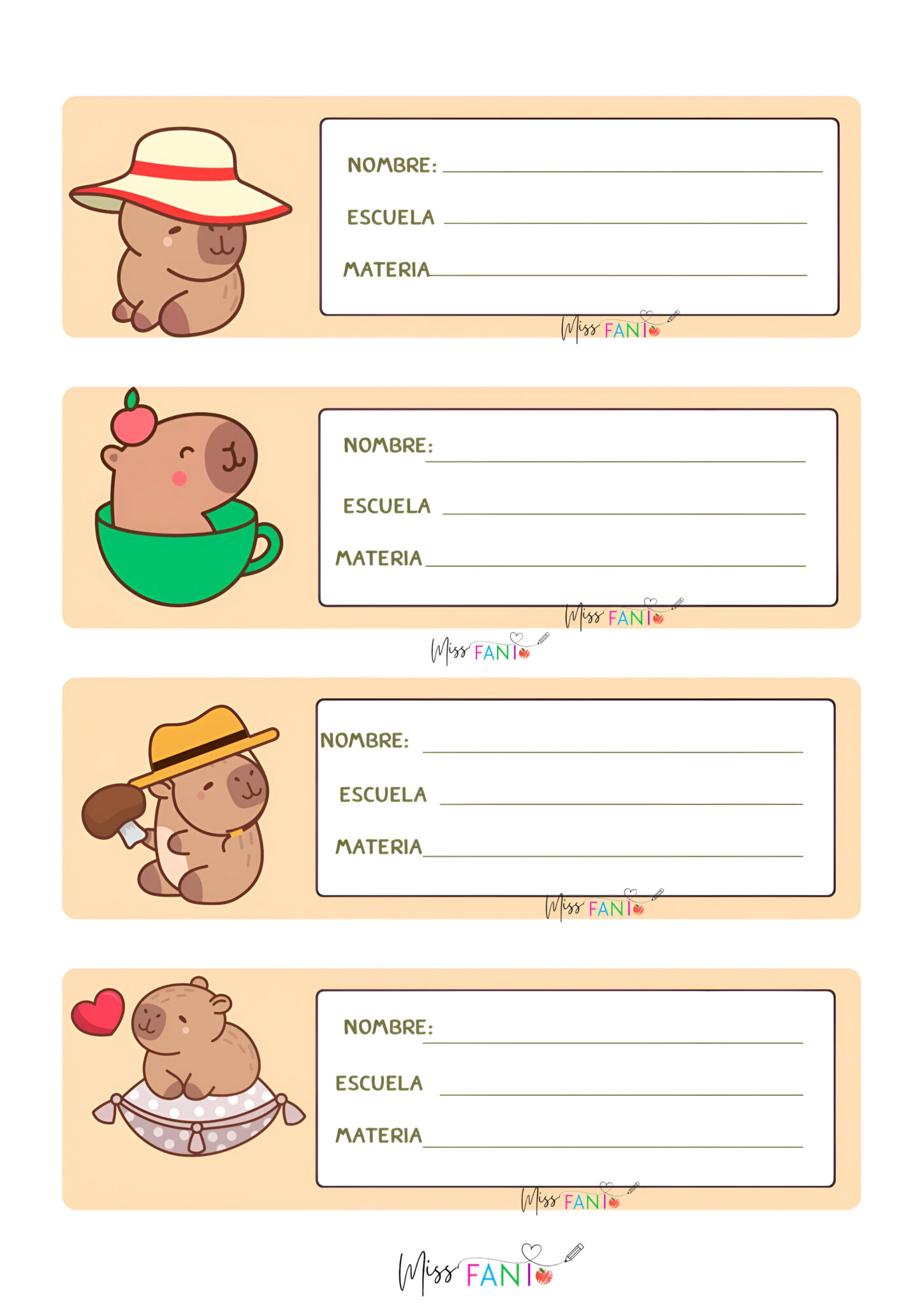 Bonitas etiquetas de capibara para poner el nombre en cuadernos y ...