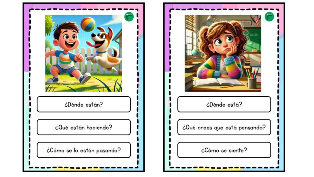 una serie de tarjetas visuales diseñadas para fomentar el desarrollo del lenguaje y el razonamiento en los estudiantes. Estas tarjetas contienen imágenes claras y simples, y están acompañadas de preguntas […]