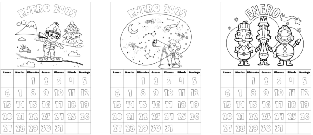 bonitos calendarios mes de enero para colorear y decorar tu clase  