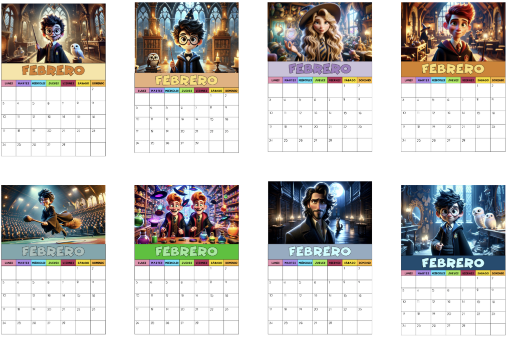 CALENDARIO ANOTACIONES FEBRERO 2025 Harry Potter CALENDARIO ANOTACIONES FEBRERO 2025 Harry Potter