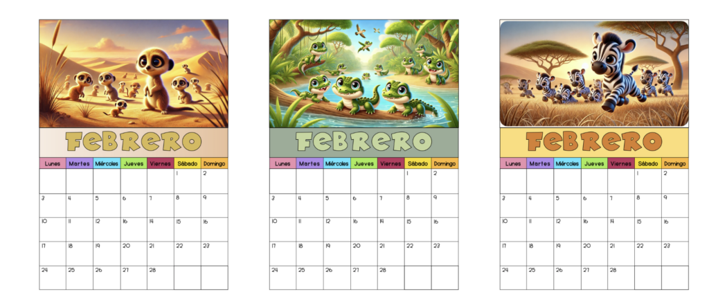CALENDARIO ANOTACIONES FEBRERO 2025 ANIMALES BEBES