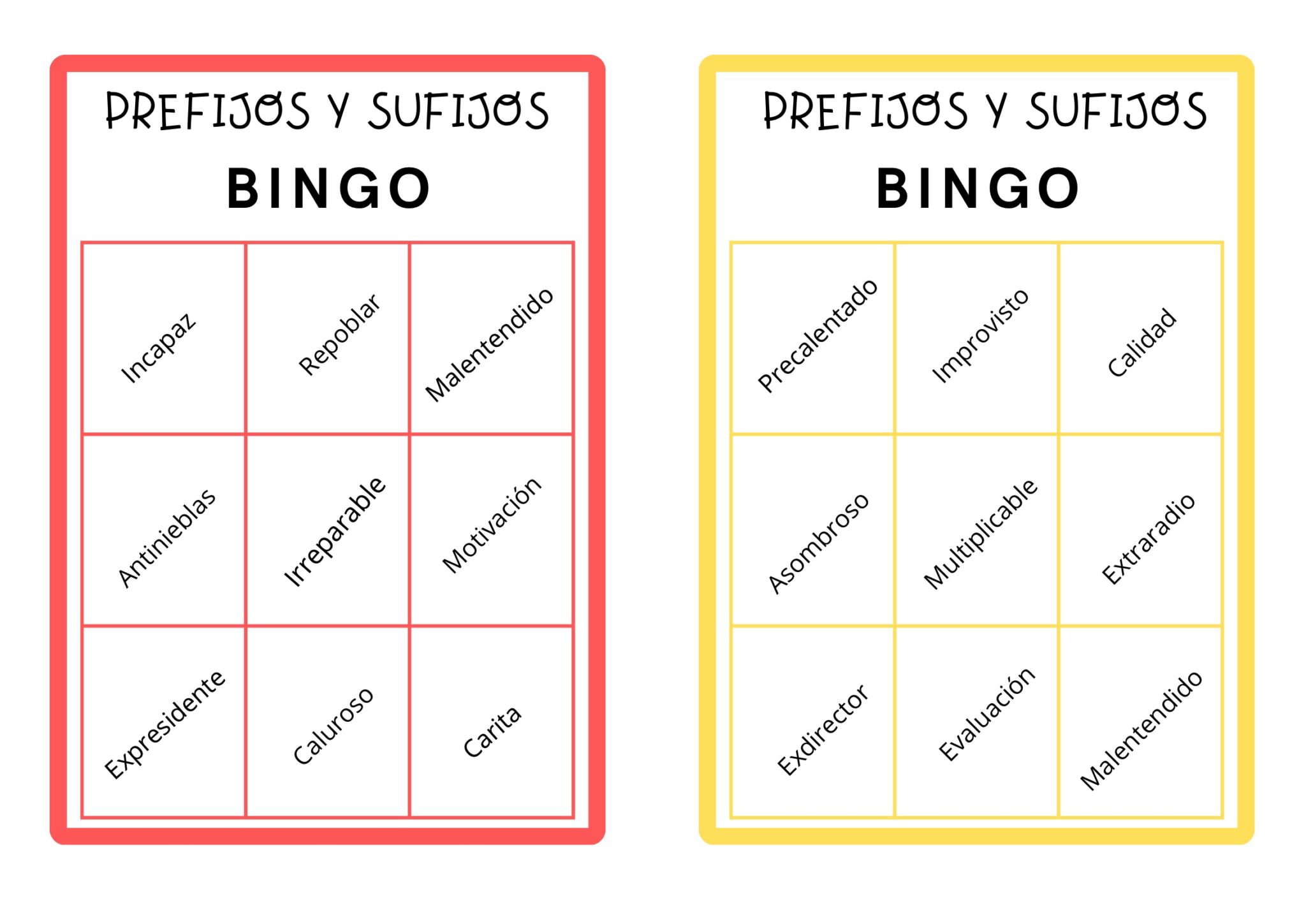 Trabajamos la competencia léxica con el bingo de los sufijos y prefijos ...