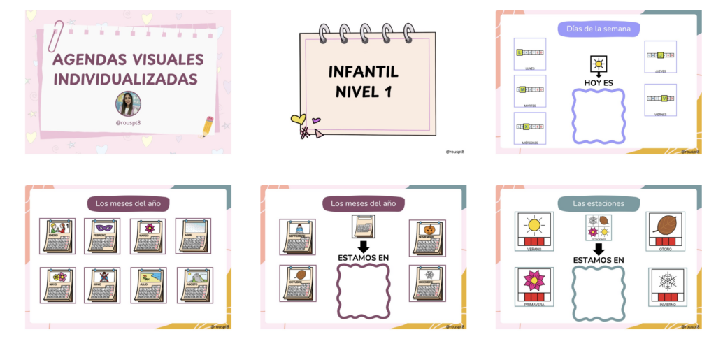 ROUSPT8 nos enseña estas cuatro agendas visuales individuales: dos para Infantil y dos para Primaria, adaptadas a diferentes niveles.Con ellas trabajamos días de la semana, meses, estaciones, el tiempo, la […]
