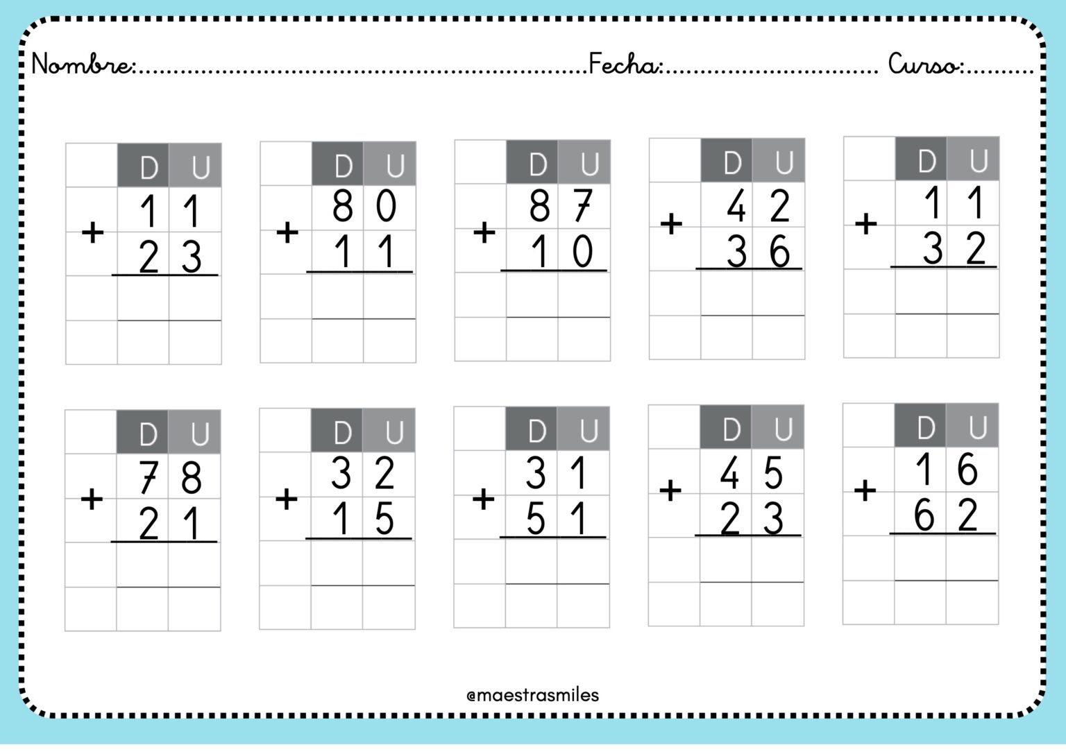 CUADERNO DE SUMAS Y RESTAS SIN LLEVADAS - Orientacion Andujar