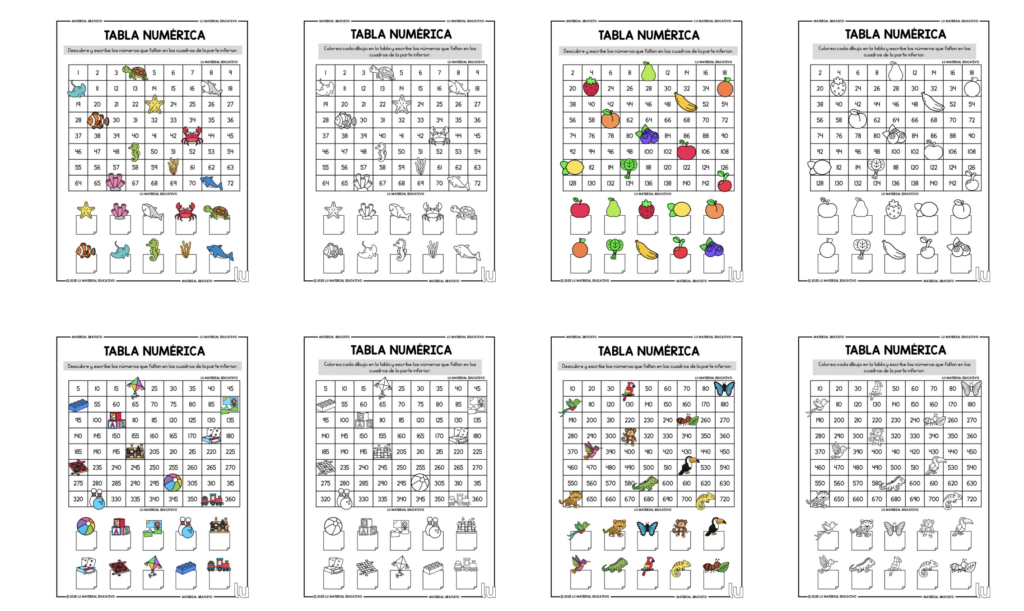 Estas fichas son ideales para reforzar el reconocimiento y la secuencia de números mediante tablas numéricas visuales y muy atractivas. Perfectas para trabajar en educación infantil y primer ciclo de […]